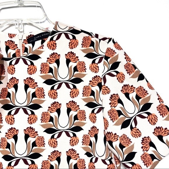 Zara Floral Print Short Sleeve Boxy Top S NWOT - Picture 3 of 8